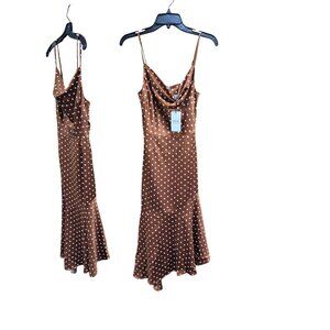 Brown Polka Dot Midi Dress With Spaghetti Straps By J.O.A. Size XS